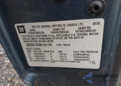 2006 Chevrolet Silverado 1500 Lt1 from USA, damaged, VIN 2GCEC13T961131174